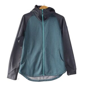 Flylow Gear Full Zip Hoodie Womens Medium Teal Gray Scuba Hood Thumbholes 6700